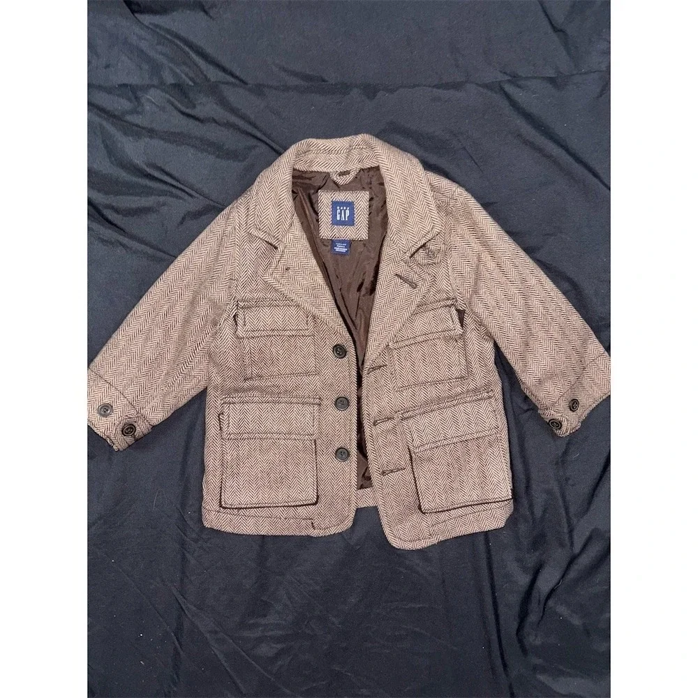 GAP babyGAP Toddler Blazer Jacket Boys 2T Brown Herringbone Lined Formal wool